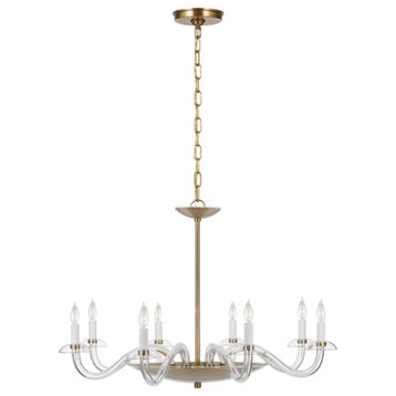 Brigitte Large Chandelier in Clear Glass and Hand-Rubbed Antique Brass