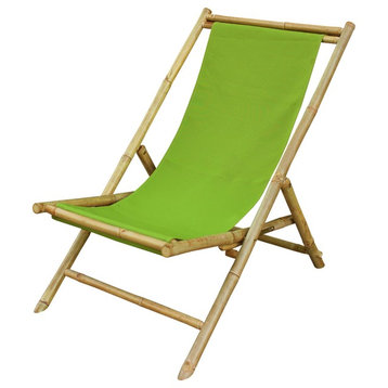Folding Bamboo Relax Sling Chair - Green Canvas