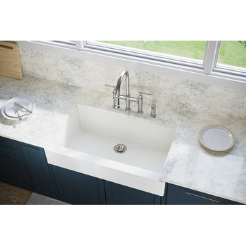 Elkay Quartz Luxe 1-Bowl Farmhouse Sink, Perfect Drain, Ricotta