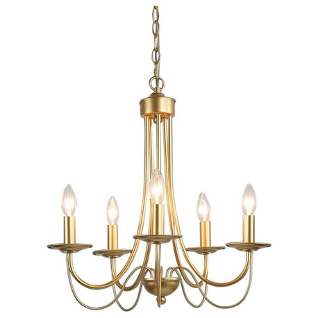LNC 5-Light Modern Matte Metal Candle-Style Chandelier, Gold