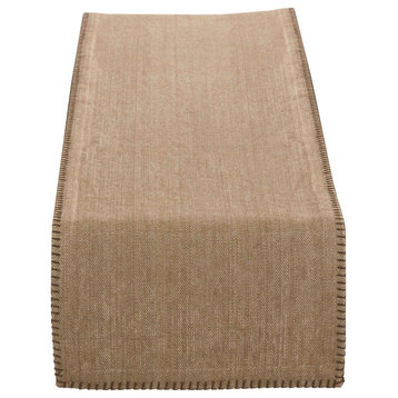 Celena Collection Whip Stitched Design Cotton Table Runner, Natural