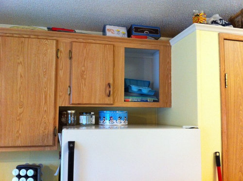 how to remove cabinet above refrigerator