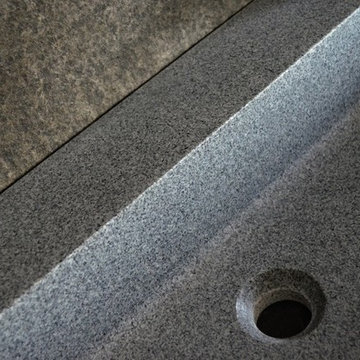 Deep Gray Granite double trough bathroom sink-Looan