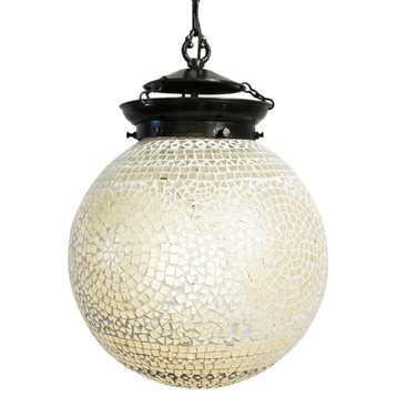 White Mosaic Globe Lantern, Large
