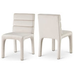 Meridian Furniture - Kai Upholstered Dining Chair, Cream, Velvet, Set of 2 - Create a refined yet modern vibe in your dining room with the addition of these Kai velvet dining chairs to your space. These lovely chairs feature a contemporary look that makes them the center of attention. Luxurious cream velvet upholster covers the chair's back, seat, and legs, lending it a soft-to-the-touch feel, and the back is padded with soft foam and channel tufted for added comfort dinner guests can appreciate.