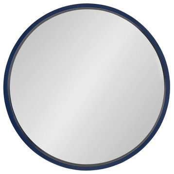 Travis Round Wood Accent Wall Mirror, Navy Blue 25.6" Diameter