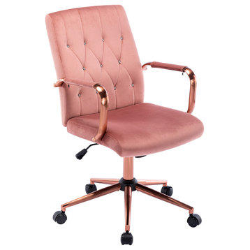 Rhinestone Tufted Armrest Task Chair, Pink