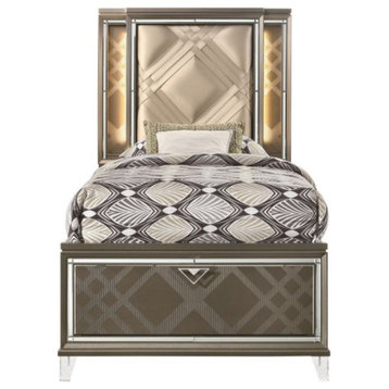ACME Skylar Twin Bed With Storage, LED, PU and Dark Champagne