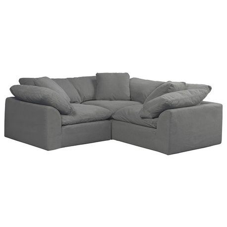Sunset Trading Puff 3-Piece L-Shaped Fabric Slipcover Sectional in Gray