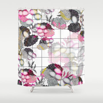 Shabby Chic Floral Grid Shower Curtain