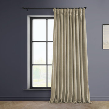 Heritage Plush Velvet Extrawide Curtain Single Panel, Light Beige, 100"w X 96"l