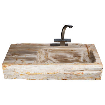 Vanity 30" Width-Straight Front, Petrified Wood-#02, Stone Sink Only