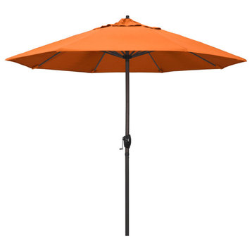 9' Bronze Auto-tilt Crank Lift Aluminum Umbrella, Sunbrella, Tangerine
