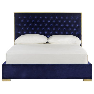 Iris Velvet Queen Bed, Giotto Navy