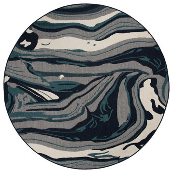 Kaleen Pianta Pta01-91 Organic / Abstract Rug, Teal, Navy, Ivory, 5'3"x5'3"