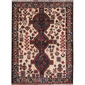 Consigned, Persian 4 x 5 Area Rug, Hamadan Hand-Knotted Wool Rug