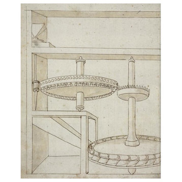 "Folio 40: mill with horizontal water wheel" Paper Art, 30"x37"