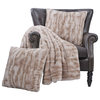 Raccoon Faux Fur Throw Blanket With 2 Pillows, Taupe, 60"x80"