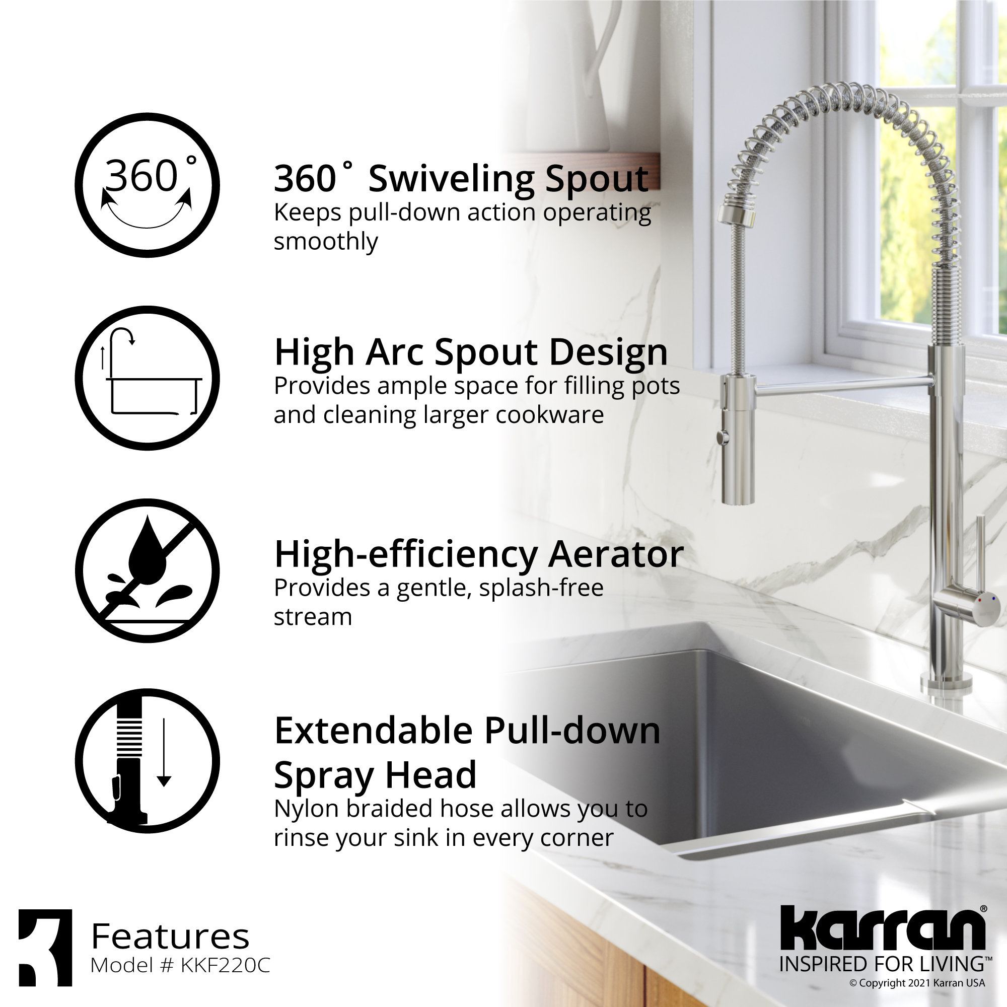 Karran Single-Handle Pull-Down Sprayer Kitchen Faucet, Chrome
