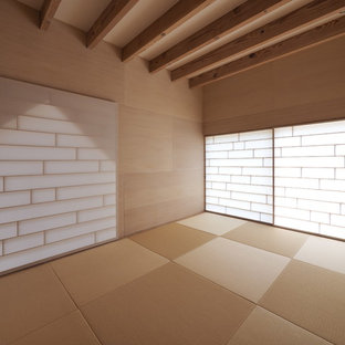 Esempio di una camera da letto etnica con pareti beige e nessun camino