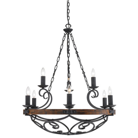 Madera 2-Tier, 9-Light Chandelier, Black Iron