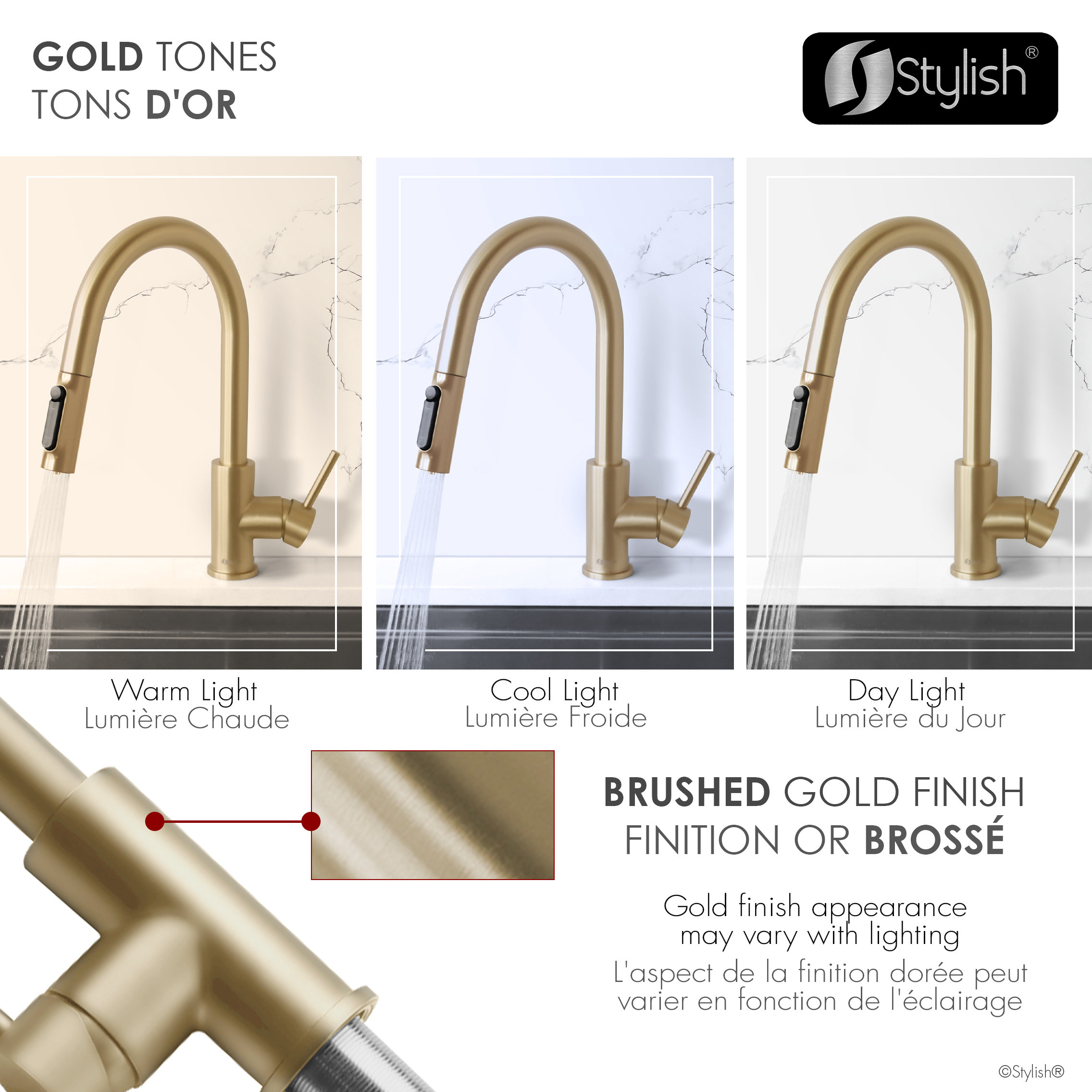 Single Handle Pull Down Kitchen Faucet With Reversible Osmosis, Brushed Gold