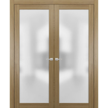 Modern Solid French Double Doors 72x80 | Planum 2102 Honey Ash