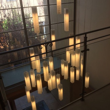 CONTEMPORARY WHITE GLASS CHANDELIER