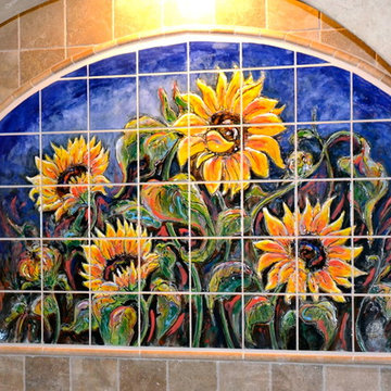 Tile Mural backsplash/Sunflowers