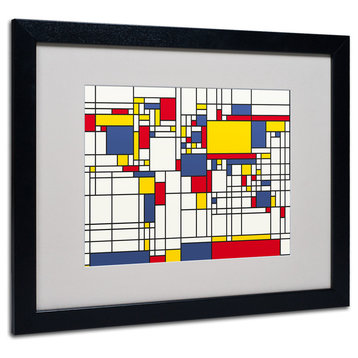 'Mondrian World Map' Matted Framed Canvas Art by Michael Tompsett