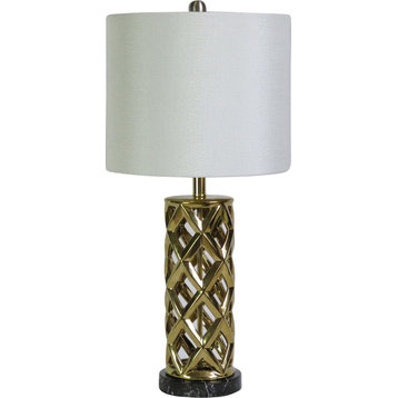 Woven Table Lamp - Gold Plated, Black Marble