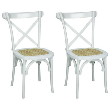 Cassis Classic Traditional X-Back Wood Rattan Dining Chair, Set of 2