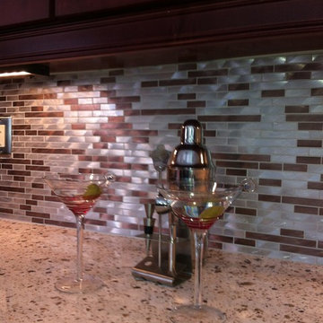 Eden Mosaic Tile Installations: Silver And Chocolate Brick Mixed Aluminum Tile