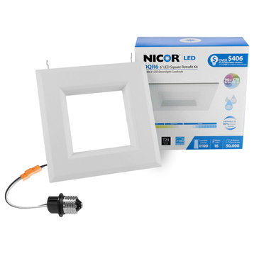 NICOR DQR6-10-120-4K-WH-BF 6" White Square LED Recessed Downlight, 4000K