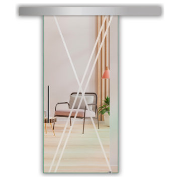 Sliding Glass Door With Designs ALU100, 26"x81"