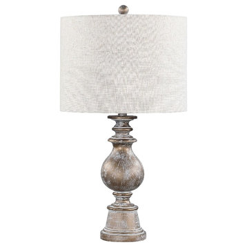 Pemberly Row Fabric Drum Shade Table Lamp in Oatmeal and Antique Gold