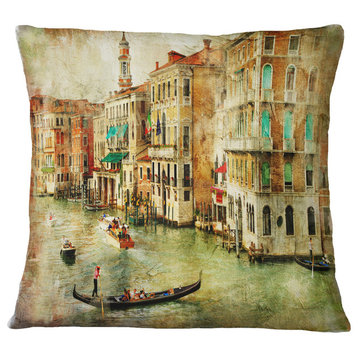 Vintage Venice Digital Art Landscape Printed Throw Pillow, 18"x18"
