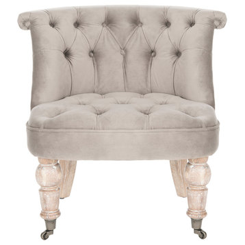 Safavieh Carlin Tufted Chair, Mushroom Taupe, White Washed