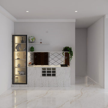 Luxury Marble Finish Crockery Unit with Backlit Glass Display