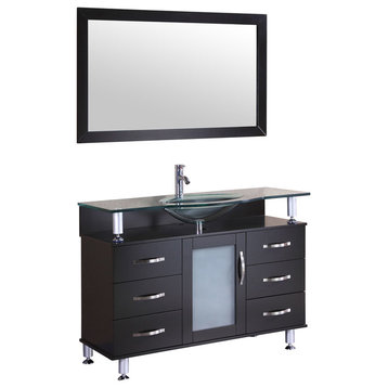 LessCare Vanity Cabinet LV1-48B With Sink Glass Top and Mirror