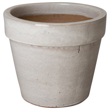 16" Round Flower Pot, White Glaze