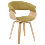 Armen Living - Summer Mid-Century Dining Chair, Green and Patterned Oak - Bring breezy elegance and Mid-Century charm to your dining space with the Summer Upholstered Dining Chair in Wood Finish. Thoughtfully crafted with comfort and clean lines in mind, this stylish chair features a gently curved backrest and supportive seat, both generously padded and upholstered in a high-quality performance fabric. Whether you're hosting a dinner party or enjoying a quiet breakfast, the Summer chair's ergonomic design invites long-lasting comfort and style. The sculpted silhouette showcases an open lower back and soft, rounded edges that add visual interest while promoting airflow and ease of movement. Its gently flared legs are crafted from durable wood with warm finishes, offering both stability and timeless appeal. Designed to blend effortlessly with a variety of decor themes'from Scandinavian simplicity to modern retro'the Summer chair is a versatile addition to kitchens, dining rooms, or home offices. Available in Blue, Light Blue, Charcoal, Grey, and Green upholstery options, each variant brings a fresh yet sophisticated feel to your setup. Whether you're updating a casual breakfast nook or creating a cohesive dining set, the Summer chair offers a refined seating solution that enhances both aesthetics and everyday function.