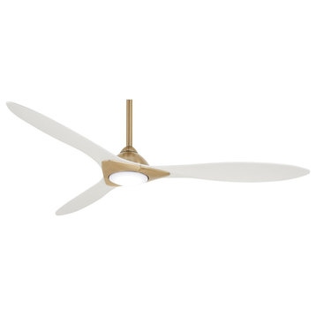 Minka-Aire Sleek 60" LED Ceiling Fan F868L-SBR/WHF, Soft Brass with Flat White