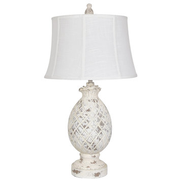 Pineapple Table Lamp, White Wash