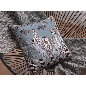 16" Blue Brown Ornate Elephant Indoor Outdoor Throw Pillow