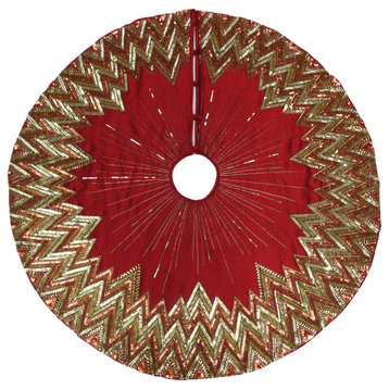 Handmade Christmas Tree Skirt - Metallic Starburst on Garnet Red- 60"