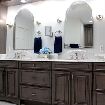 Luxurious Spa Master Bath With Grain Stain Custom Cabinetry & Glass Sinks