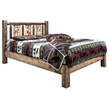 Montana Woodworks Homestead Wood Twin Platform Bed with Bear Design in Brown