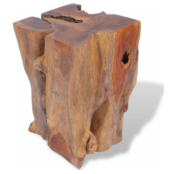vidaXL 11.8" Wide Solid Teak Wooden Log Stool Resin Chair Side Table Handmade