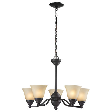 Z-Lite Athena 5-Light Bronze With Amber Tea Stain Glass Chandelier